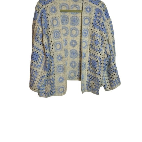 Blue and Beige Patterned Open crochet sweater. # 3 - Picture 1 of 12